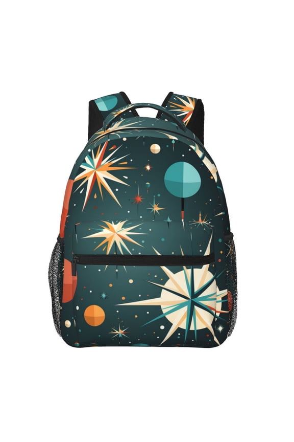 Star Retro Mid Century Atomic Starry Vintage Backpack Casual College Bag Zipper Laptop Daypack Hiking Rucksack Travel