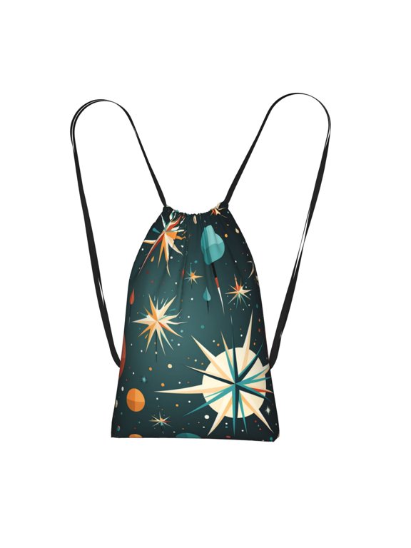 Star Retro Mid Century Atomic Starry Vintage Packable Drawstring Backpack, Lightweight Foldable Cinch Storage Bag for Gym Travel Shopping