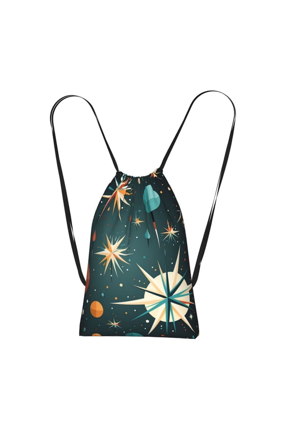Star Retro Mid Century Atomic Starry Vintage Packable Drawstring Backpack, Lightweight Foldable Cinch Storage Bag for Gym Travel Shopping