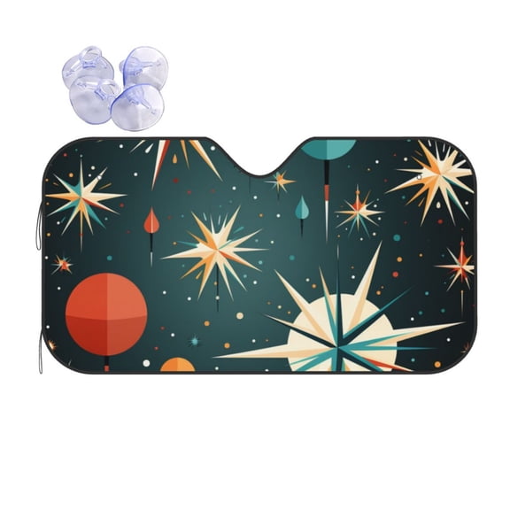 Star Retro Mid Century Atomic Starry Vintage Reflective Car Windshield Sunshade, UV Ray Reflector Sun Visor Universal Fit for SUVs, Trucks, Sedans,M