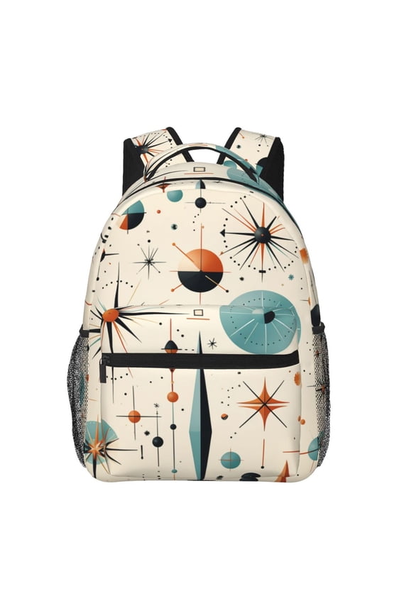 Star Retro Mid Century Vintage Atomic Art Backpack Casual College Bag Zipper Laptop Daypack Hiking Rucksack Travel