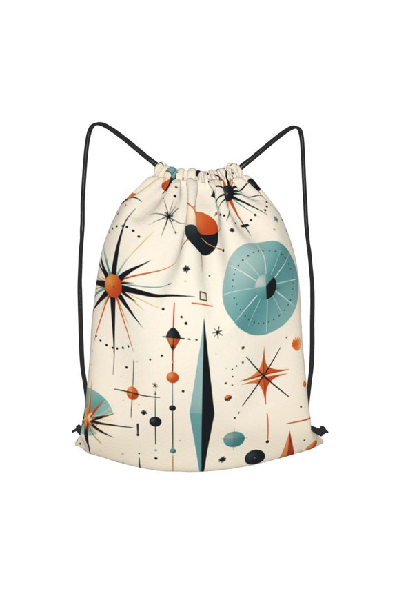 Star Retro Mid Century Vintage Atomic Art Drawstring Backpack Gym String Bag Sports Sackpack Cinch Sack, Small