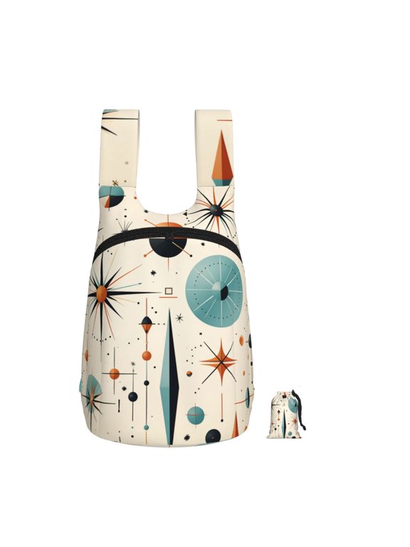 Star Retro Mid Century Vintage Atomic Art Foldable Storage Backpack Lightweight Packable Travel Daypack for Shopping Commuting Hiking