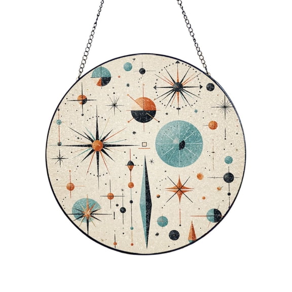 Star Retro Mid Century Vintage Atomic Art Stained Glass Sun Catcher, 4in10cm, Window Hanging Ornament Garden Patio Wall Door Home Decor Gift