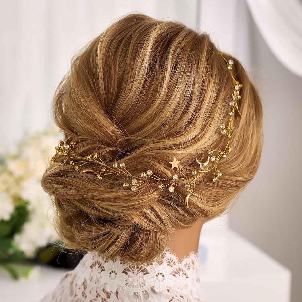Star Rhinestone Hair Vine Gold Moon Headpiece Bridal  display picture 3