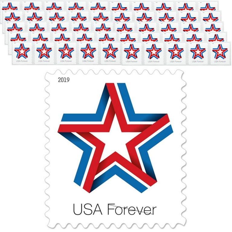 Star Ribbon Strip of 50 USPS First Class Forever Postage Stamps Patriotic Flag Wedding Celebration (50 Stamps)