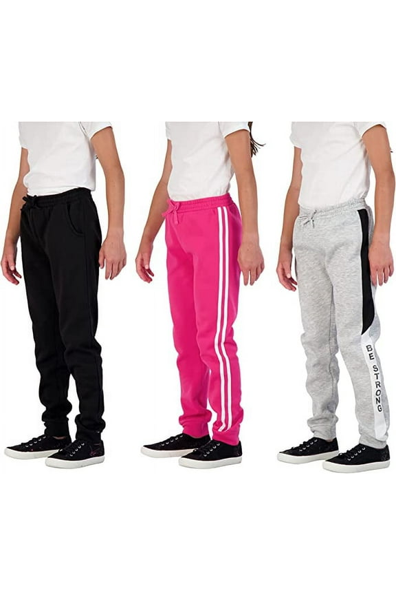 Polyester Fleece Jogger Sweatpants (Girl's), 3-Pack, Sizes 5-16