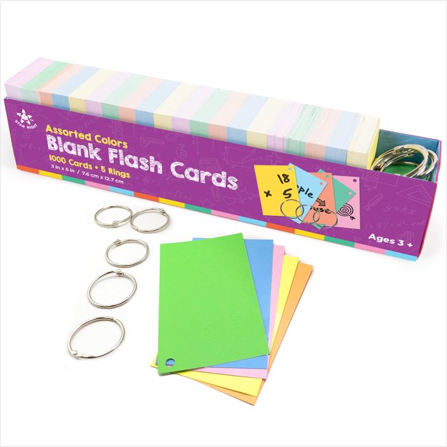 Star Right Assorted Colored Blank Flash Cards 3"x5" Blank Index Note