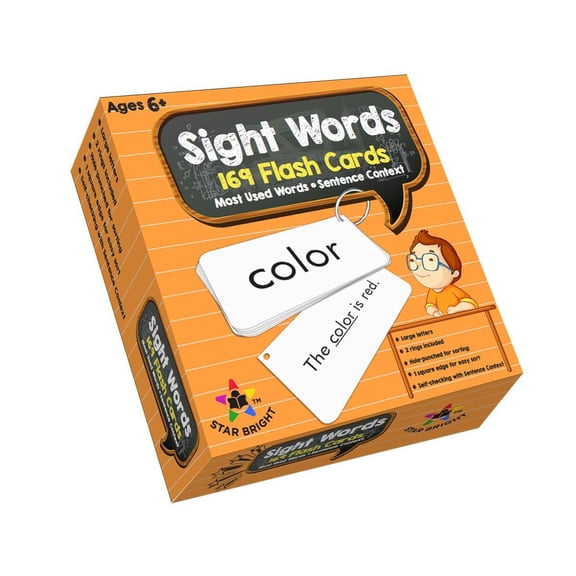 Star Right Education Sight Words Flash Cards, 169 Sight Words and Sentences with 2 Rings