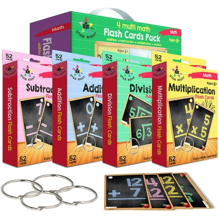 Star Right Math Flash Cards - Addition, Subtraction, Division, & Multiplication Flash Cards - 4 Rings