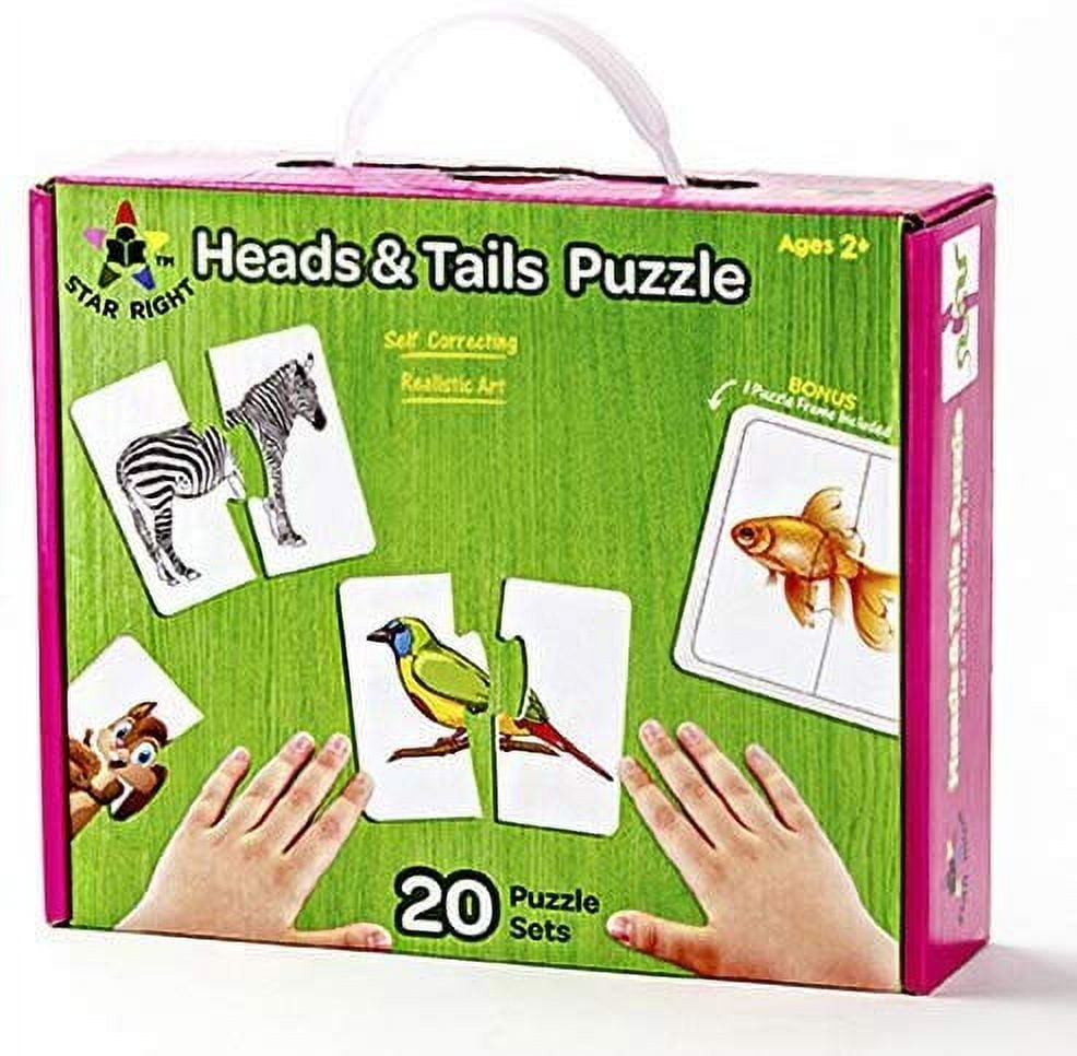 Star Right Self-Correcting Heads & Tails Animal Match Puzzle with Realistic Art, Set of 20