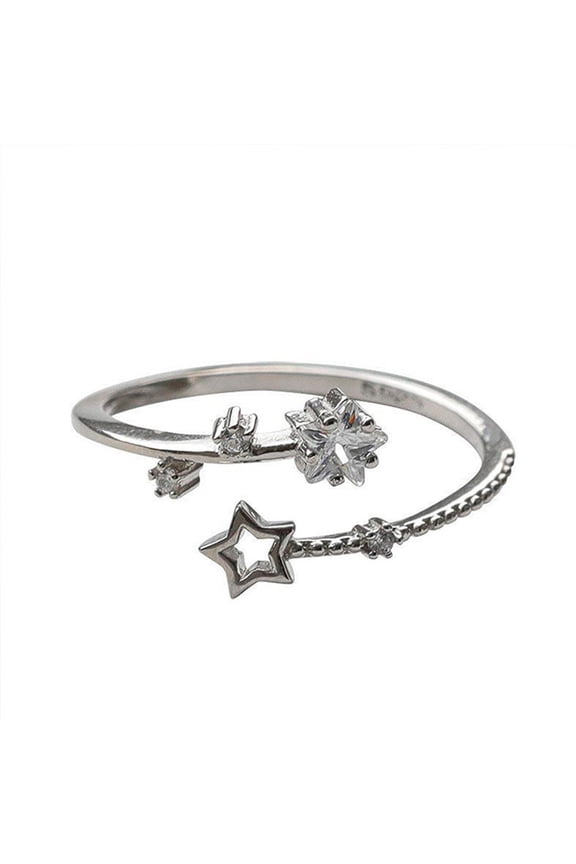 Star Ring Female Design Fashion Double Layer Five Pointed Star, Alloy Material, A Color, One Size, Opening Adjustable Star Ring