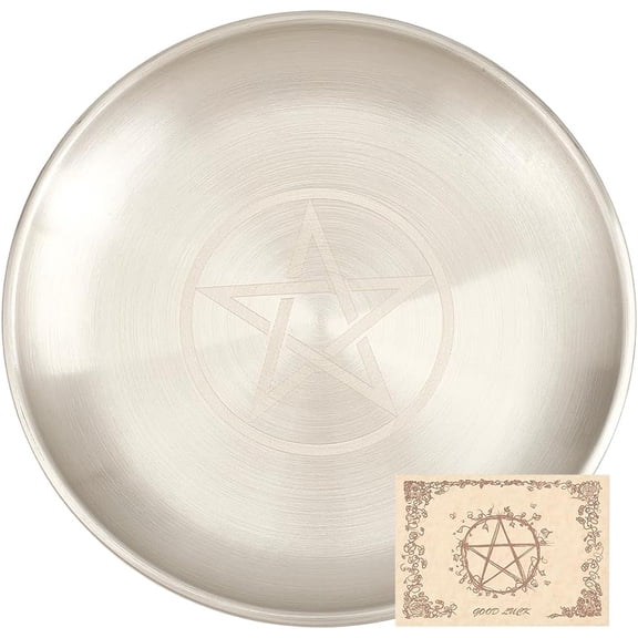 Star Ritual Plate Dish Stainless Steel Flat Bowl Round Tray Prayer Offering Bowl Dish Candle Holder for Smudging Incense Burner Meditation Tarot Jewelry Dowsing Divination 5.55Inch Colorful