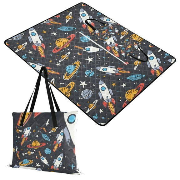 Star Rocket Planet Extra Large Picnic Beach Blanket Waterproof Sand Proof Portable Outdoor Mat 60x80