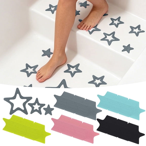 Star Rubber Anti Slip Stickers 3 Sizes Waterproof Traction Grip Treads Self Adhesive Floor Decals For Bathtub Bathroom Kitchen(Black-10.4X10.4Cm)