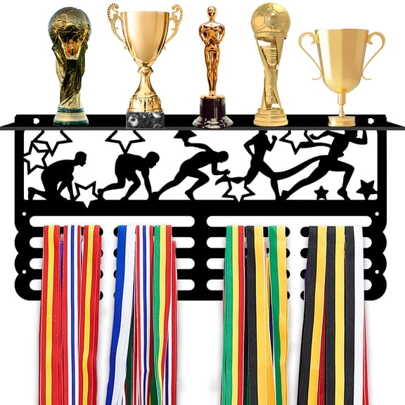 Star Running Trophy and Medal Display Shelf Medal Hanger Holder Sports Medal Wall Hanger Display Award Rack Medal Trophy Shelf