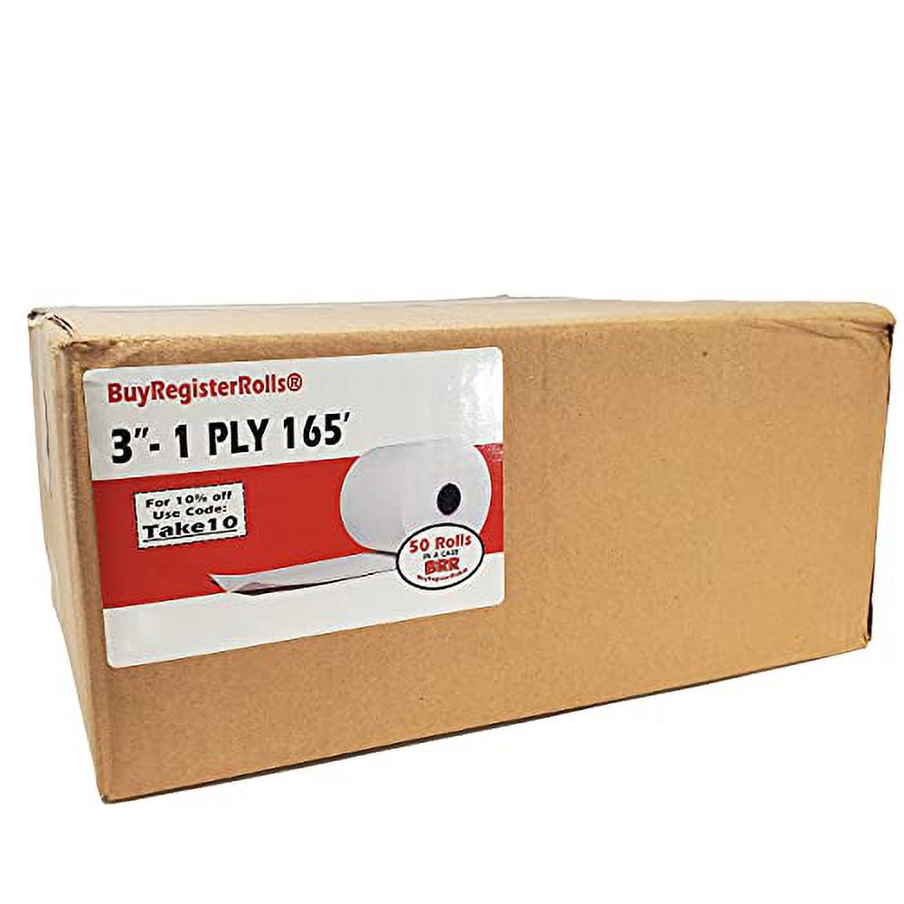 RegisterRoll 3x165' Bond Kitchen Printer Receipt Tape – 50 Rolls, 1-Ply, Non-Thermal