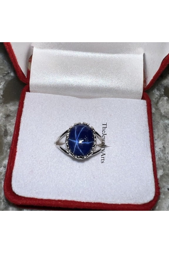 Star Sapphire Men Ring, Genuine Star Sapphire Gemstone on Sterling Silver Band, Blue Sapphire Ring, Natural Blue Sapphire, Genuine Sapphire