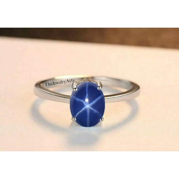 Star Sapphire Ring Sterling Silver 925 Blue Star Sapphire Ring Silver Lindy Star Ring