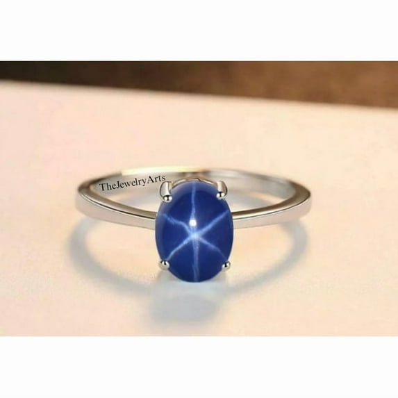 Star Sapphire Ring 925 Sterling Silver Blue Star Sapphire Ring Silver Lindy Star Ring for Women, Engagement Ring, Anniversary Jewelry Gift for Her