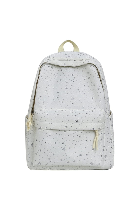 Star School Backpack, Large Backpack with Bow Pendant, Portable Loptop Backpack for Travel Shopping, White