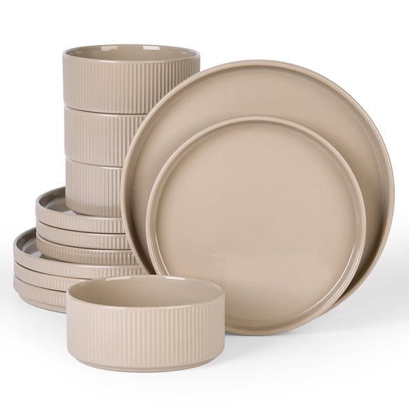 Famiware Star Series 12 Pieces Dinnerware Set, Cinnamon Brown