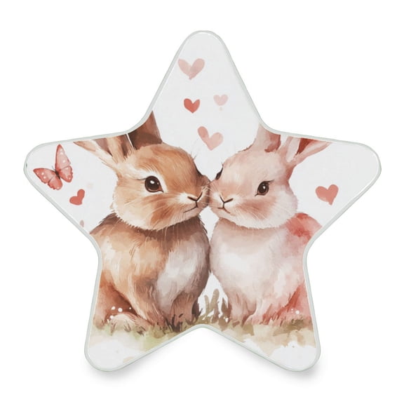 Star Shape LED Night Light Bedrooms Lighting Sensor Light Bedside Wall Plug-in Lamp for Bedroom Hallway and More Two Cute Bunnies Pattern