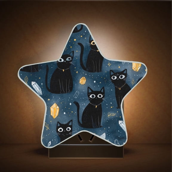 Star Shape LED Night Light with Auto Sensor Plug in Nightlights for Home Decor Black Cats and Mystical Symbols