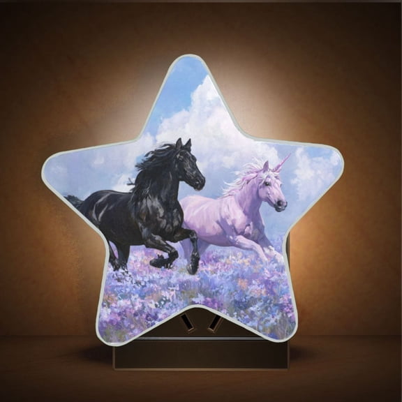 Star Shape LED Night Light with Auto Sensor Plug in Nightlights for Home Decor Black Horse and Pink Unicorn