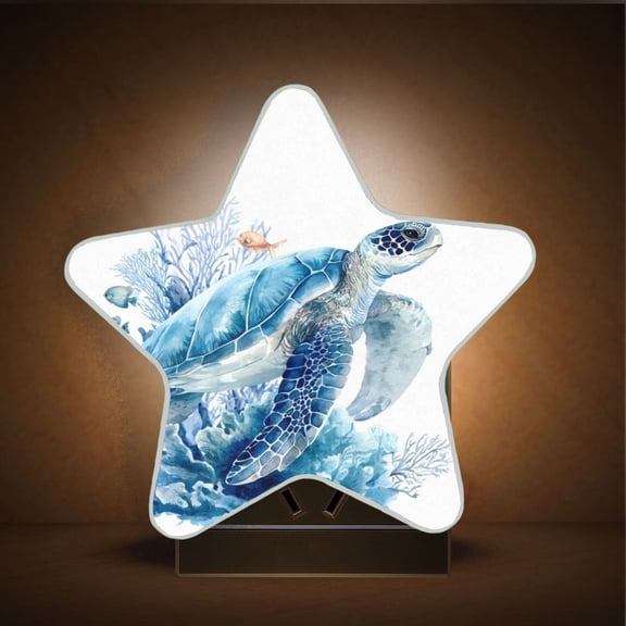 Star Shape LED Night Light with Auto Sensor Plug in Nightlights for Home Decor Blue Sea Turtle Pattern