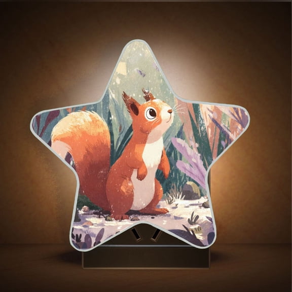 Star Shape LED Night Light with Auto Sensor Plug in Nightlights for Home Decor Cute Little Squirrel