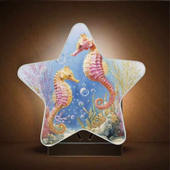 Star Shape LED Night Light with Auto Sensor Plug in Nightlights for Home Decor Cute Seahorse Pattern