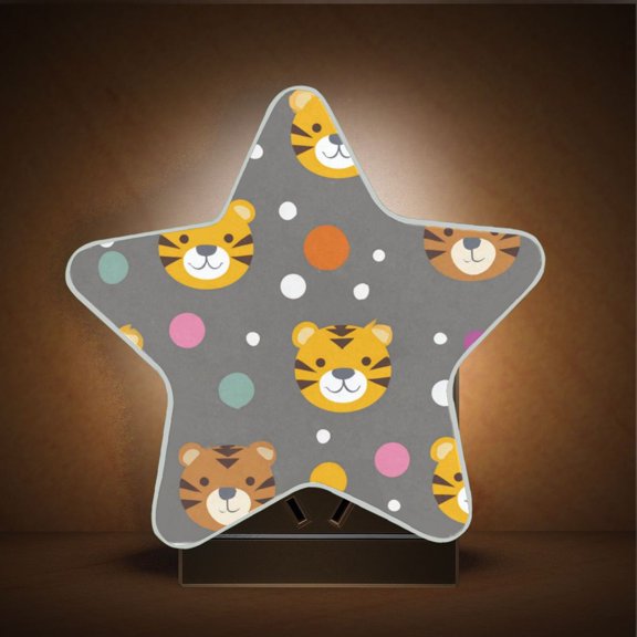 Star Shape LED Night Light with Auto Sensor Plug in Nightlights for Home Decor Cute Tiger Face Pattern