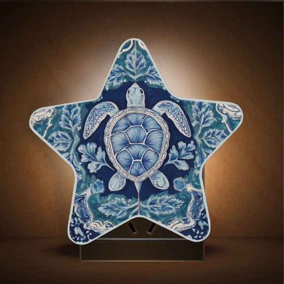 Star Shape LED Night Light with Auto Sensor Plug in Nightlights for Home Decor Dark Teal Turtle Pattern