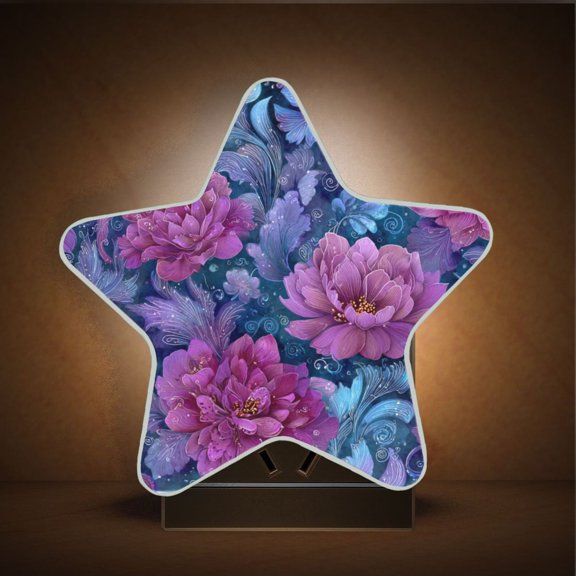 Star Shape LED Night Light with Auto Sensor Plug in Nightlights for Home Decor Exquisite Floral Illustration