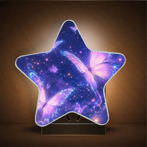 Star Shape LED Night Light with Auto Sensor Plug in Nightlights for Home Decor Fluttering Fluorescent Butterflies