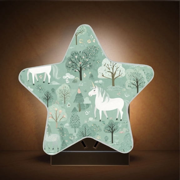 Star Shape LED Night Light with Auto Sensor Plug in Nightlights for Home Decor Mint Green Unicorns and Trees