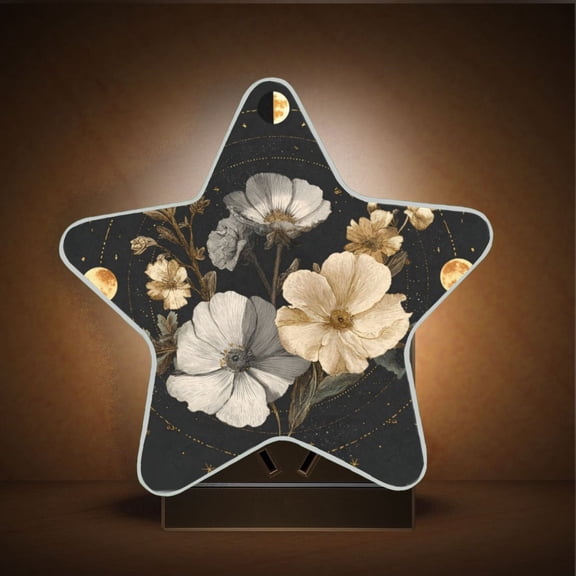 Star Shape LED Night Light with Auto Sensor Plug in Nightlights for Home Decor Moon Phases with Flowers and Stars
