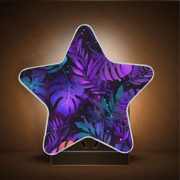Star Shape LED Night Light with Auto Sensor Plug in Nightlights for Home Decor Neon Palm Leaves Pattern