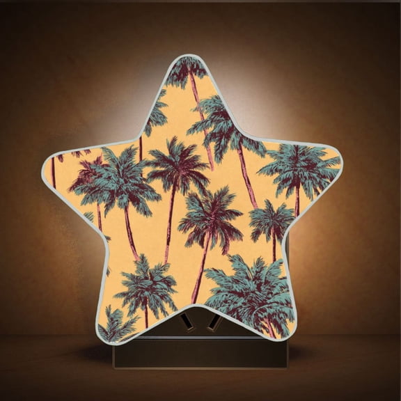 Star Shape LED Night Light with Auto Sensor Plug in Nightlights for Home Decor Palm Trees Pattern