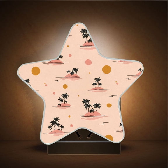 Star Shape LED Night Light with Auto Sensor Plug in Nightlights for Home Decor Palm Trees and Suns Pattern