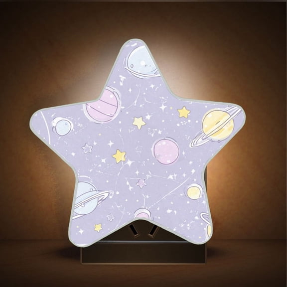 Star Shape LED Night Light with Auto Sensor Plug in Nightlights for Home Decor Pastel Purple Planets and Stars