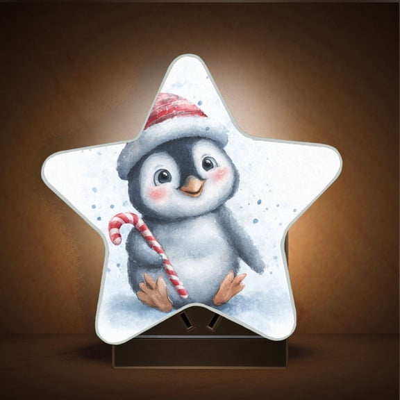 Star Shape LED Night Light with Auto Sensor Plug in Nightlights for Home Decor Penguin Holding Candy Cane