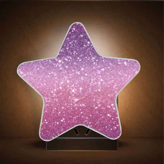 Star Shape LED Night Light with Auto Sensor Plug in Nightlights for Home Decor Pink and Purple Glitter Pattern