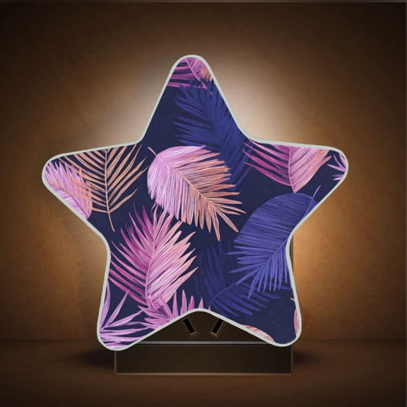 Star Shape LED Night Light with Auto Sensor Plug in Nightlights for Home Decor Pink and Purple Palm Leaves