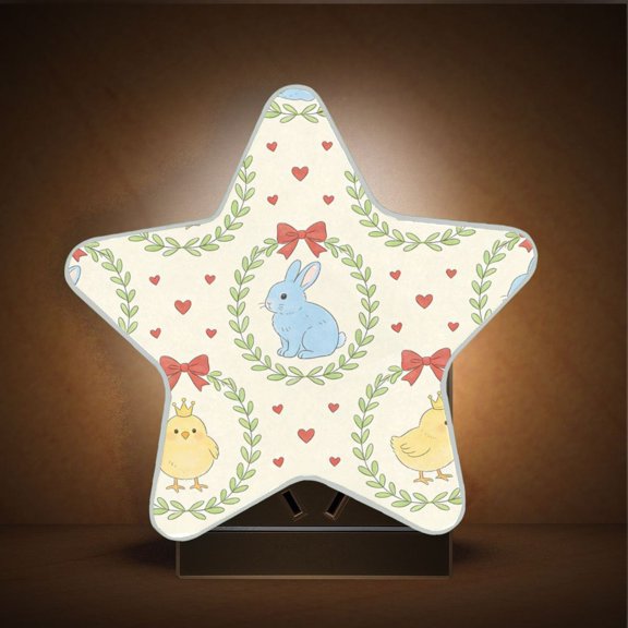 Star Shape LED Night Light with Auto Sensor Plug in Nightlights for Home Decor Rabbit and Chicks in Wreath