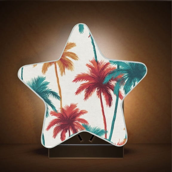 Star Shape LED Night Light with Auto Sensor Plug in Nightlights for Home Decor Red and Teal Palm Tree