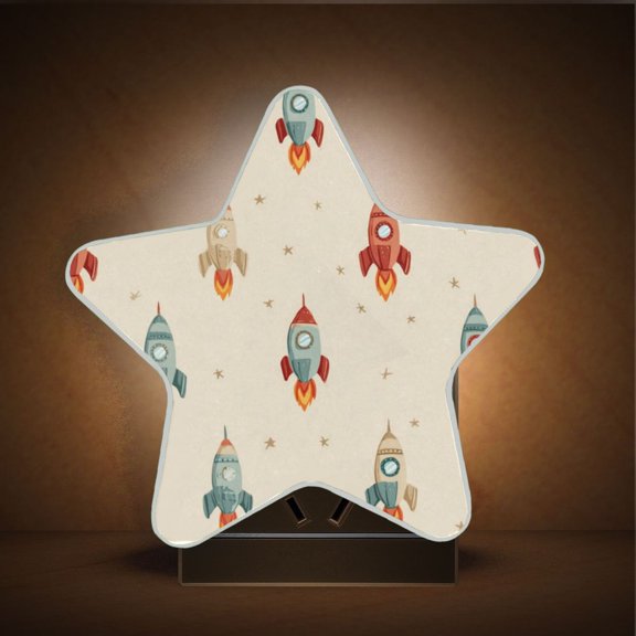 Star Shape LED Night Light with Auto Sensor Plug in Nightlights for Home Decor Rocket with Flames Pattern