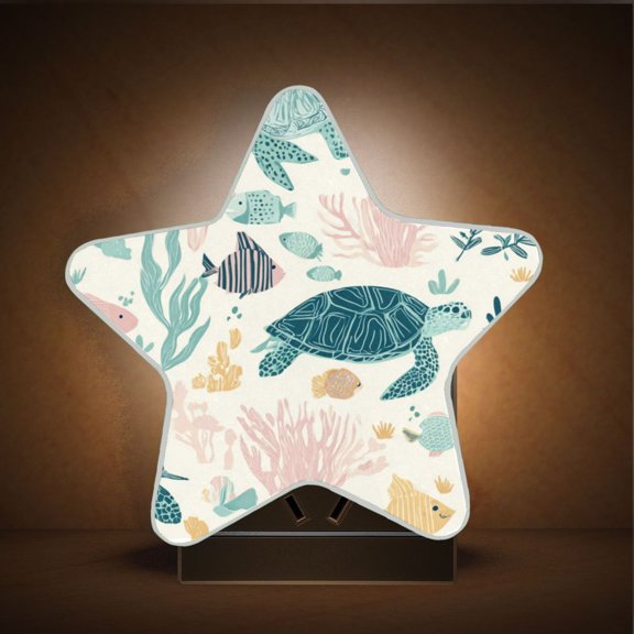 Star Shape LED Night Light with Auto Sensor Plug in Nightlights for Home Decor Turtles and Sea Plants Pattern