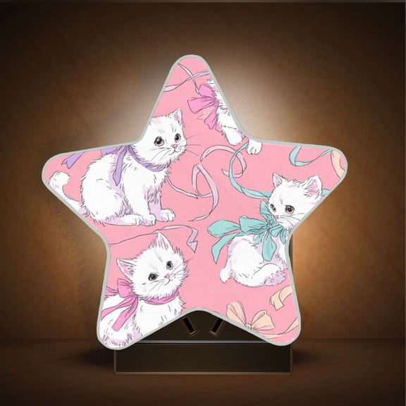 Star Shape LED Night Light with Auto Sensor Plug in Nightlights for Home Decor White Cat Pattern